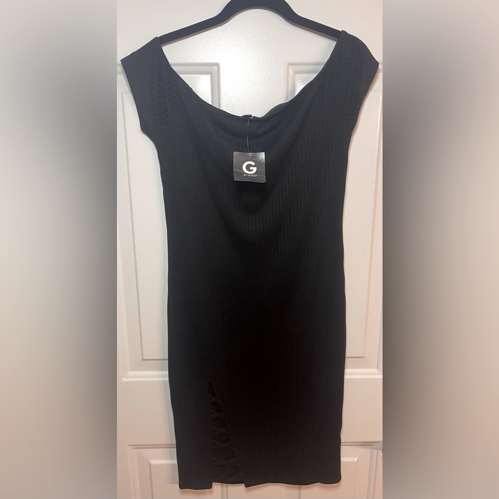 GUESS Jet Black Grace Off The Shoulder MIDI Dress Size L